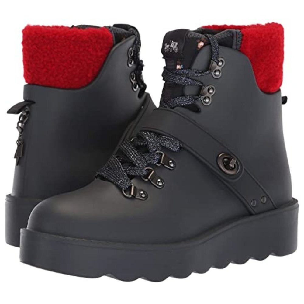 COACH Urban Shearling Hiker Boots Lace Up Rubber